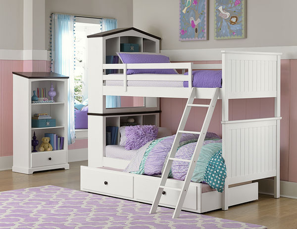White Bunk Bed with Bookcase