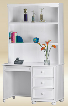 Kids White Desk with Drawers & Hutch