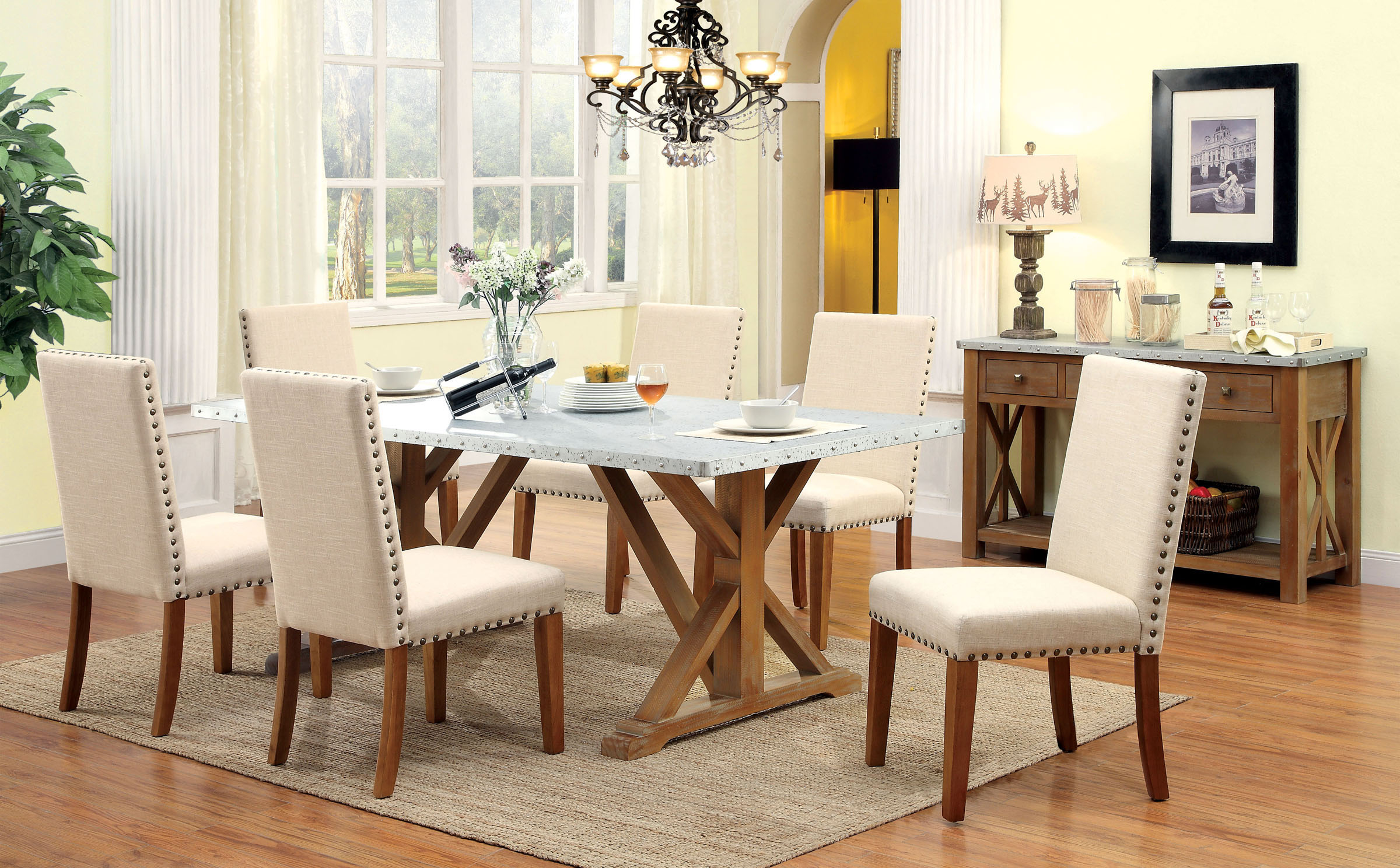  Natural Galvanized Dining Table Set