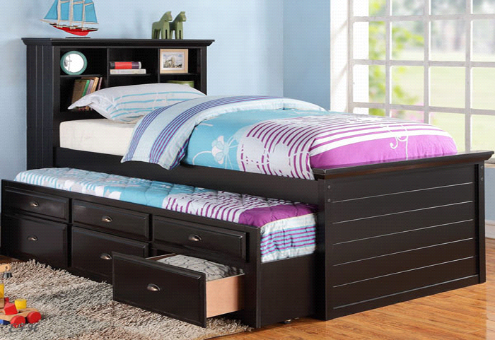 twin bed with under bed trundle with drawers
