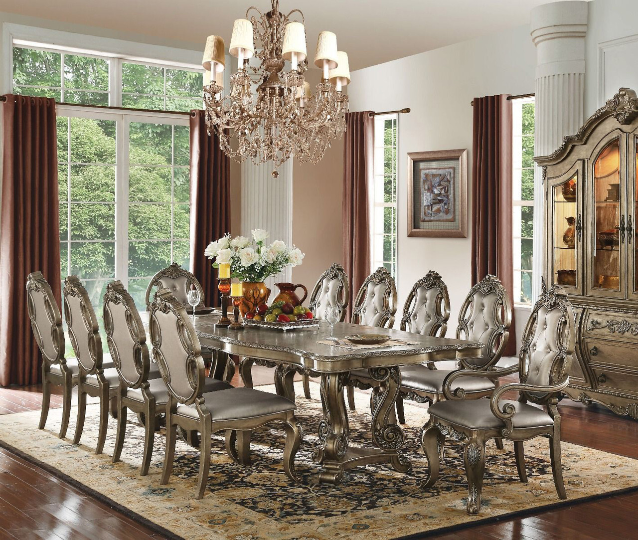 Extendable Dining Table Set for 8–10 in Vintage Oak Extendable Dining Table Set for 8–10 in Vintage Oak