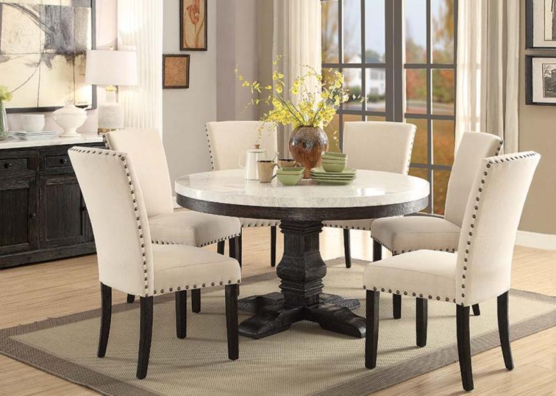 Nolan Round White Marble Top Dining Set