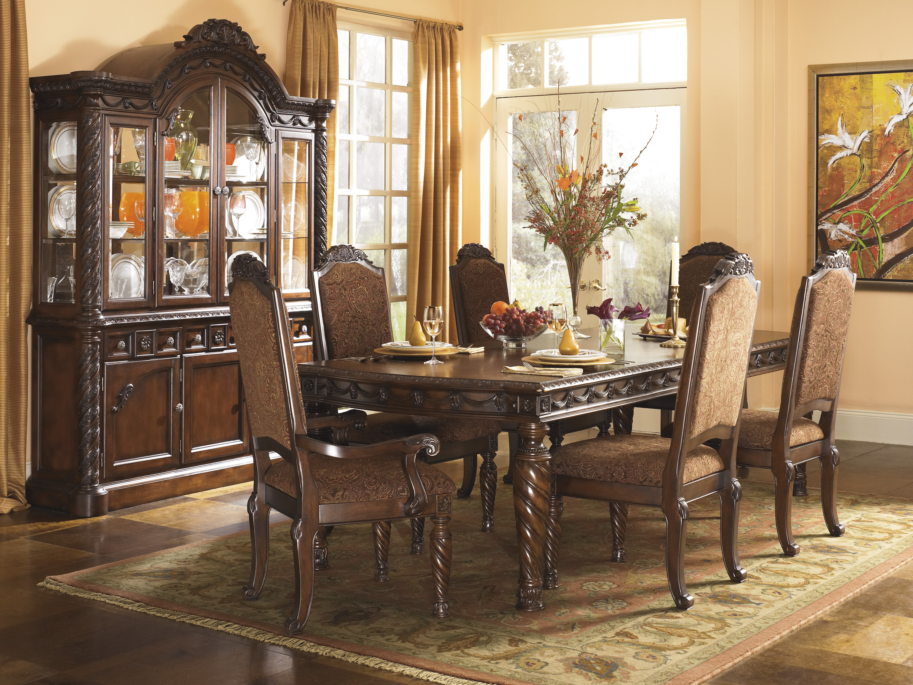 Ashley D533 7-Piece North Shore Pedestal Table Dining Room Set