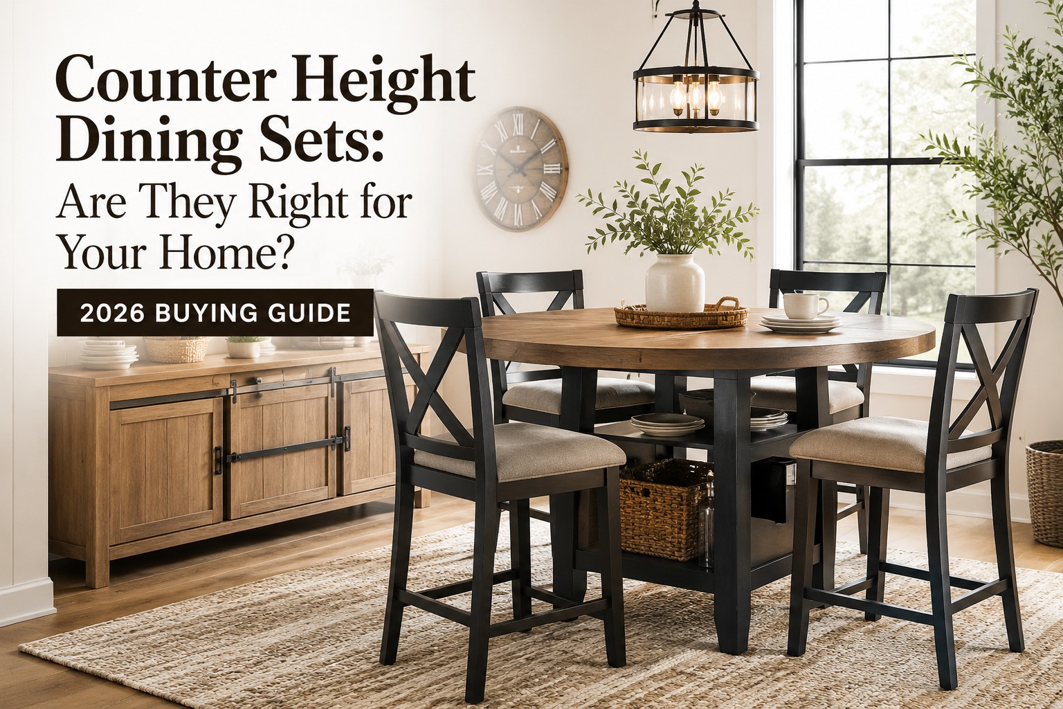 Round counter height dining set with storage