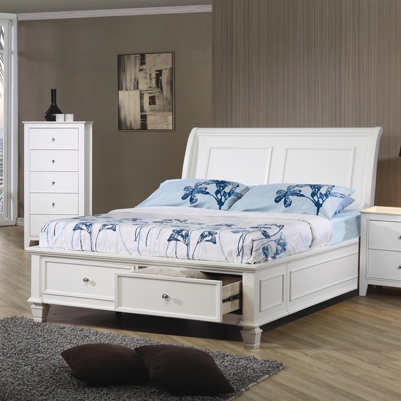 White Platform Bed with Storage Drawers