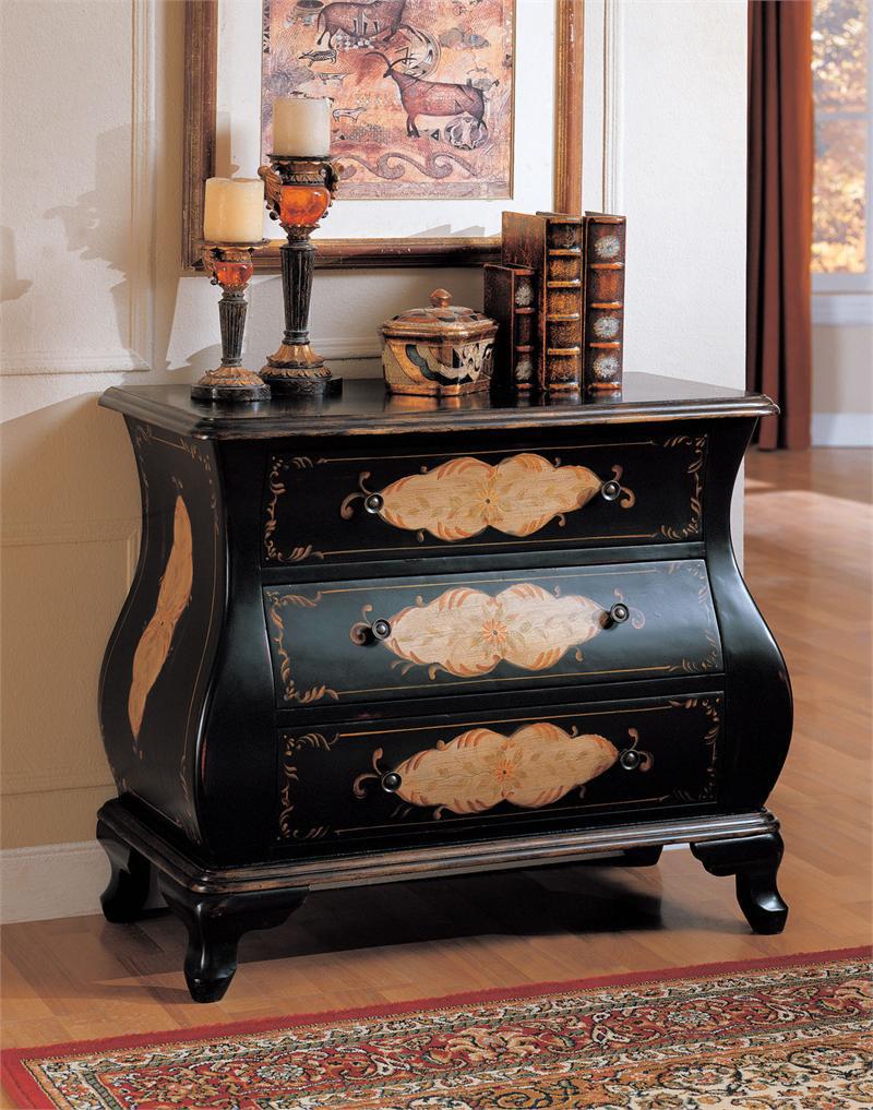 Antiqued Black Floral 3-Drawer Hallway Accent Chest