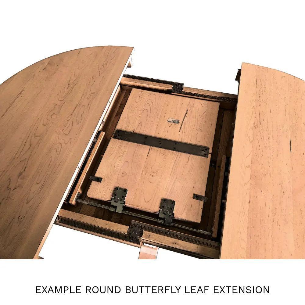 Extendable dining table showing leaf extension mechanism