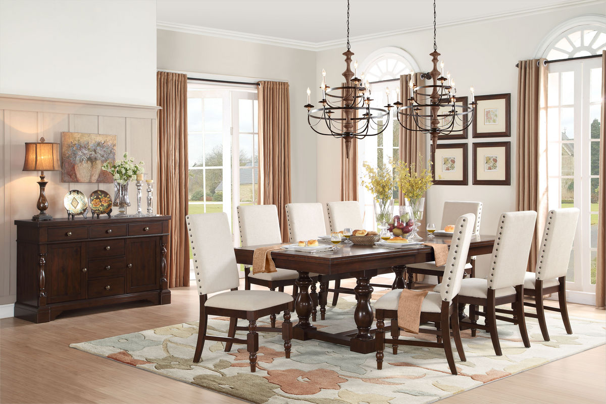 Burnished Oak Dining Room Table with Parsons Chairs