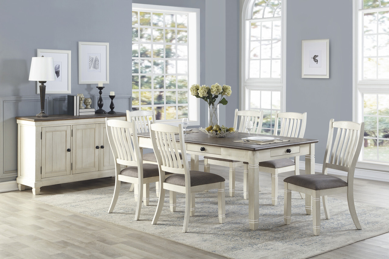 Farmhouse dining table with two-tone wood finish
