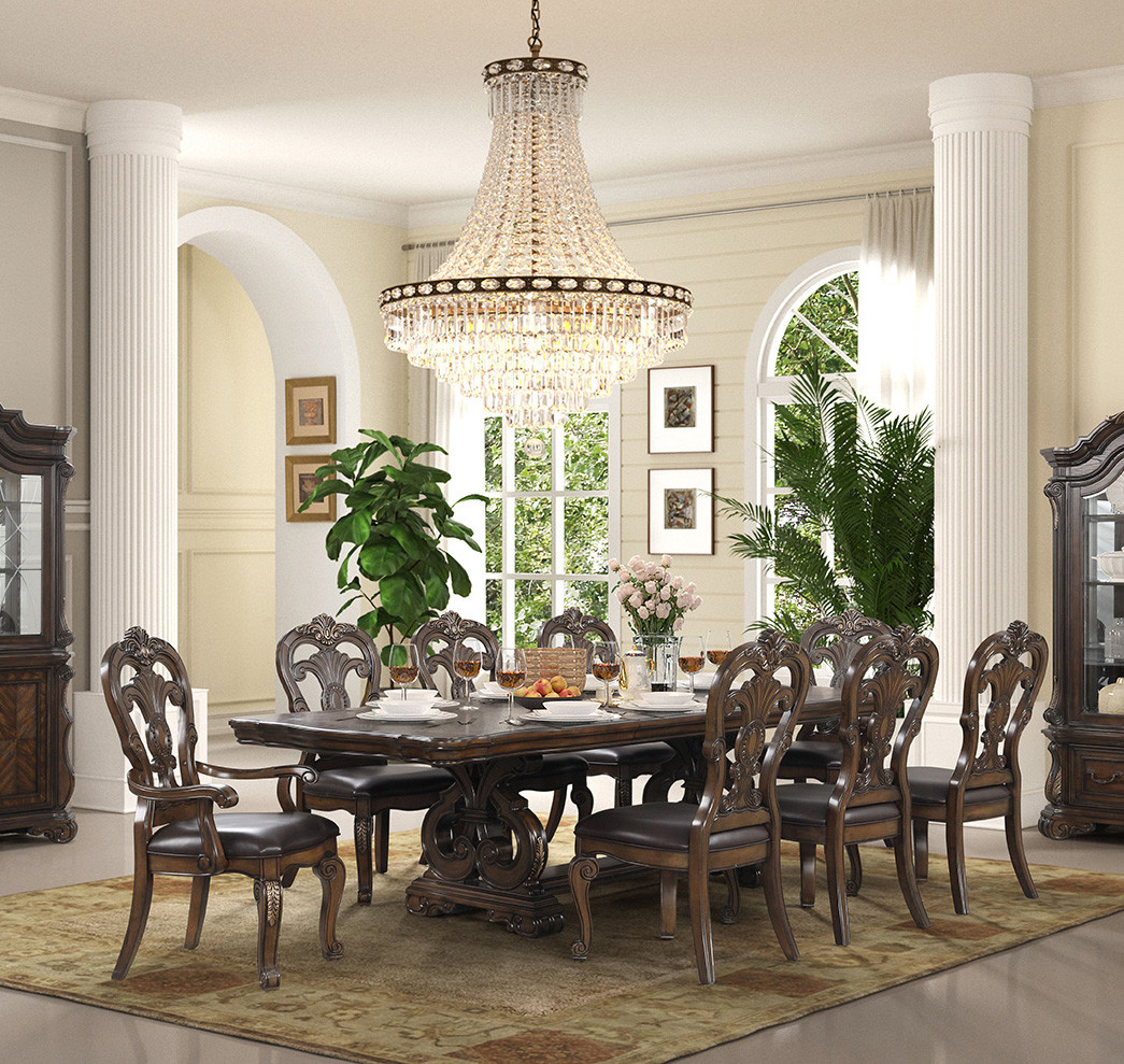 McKenzie 114" Extendable Dining Table Set for 10 in Dark Brown