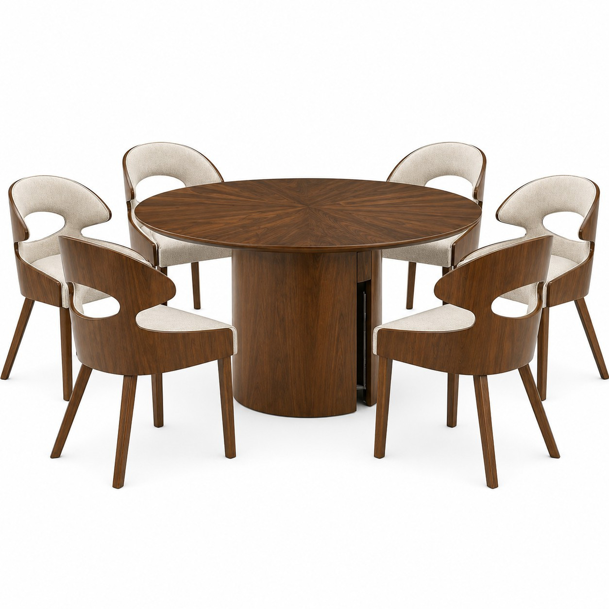 59 inch round walnut dining table set for 6