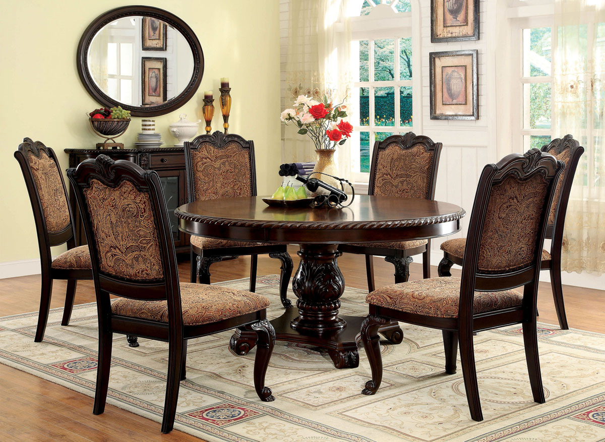 60" Bellagio Brown Cherry Round Dining Table Set