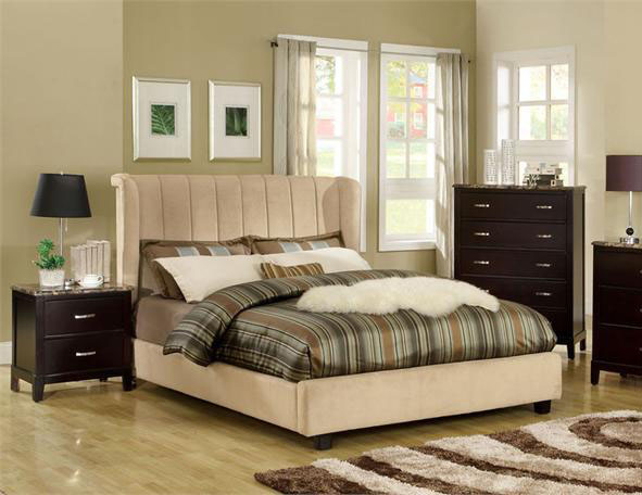 Beige Velvet Queen Full Size Platform Bed