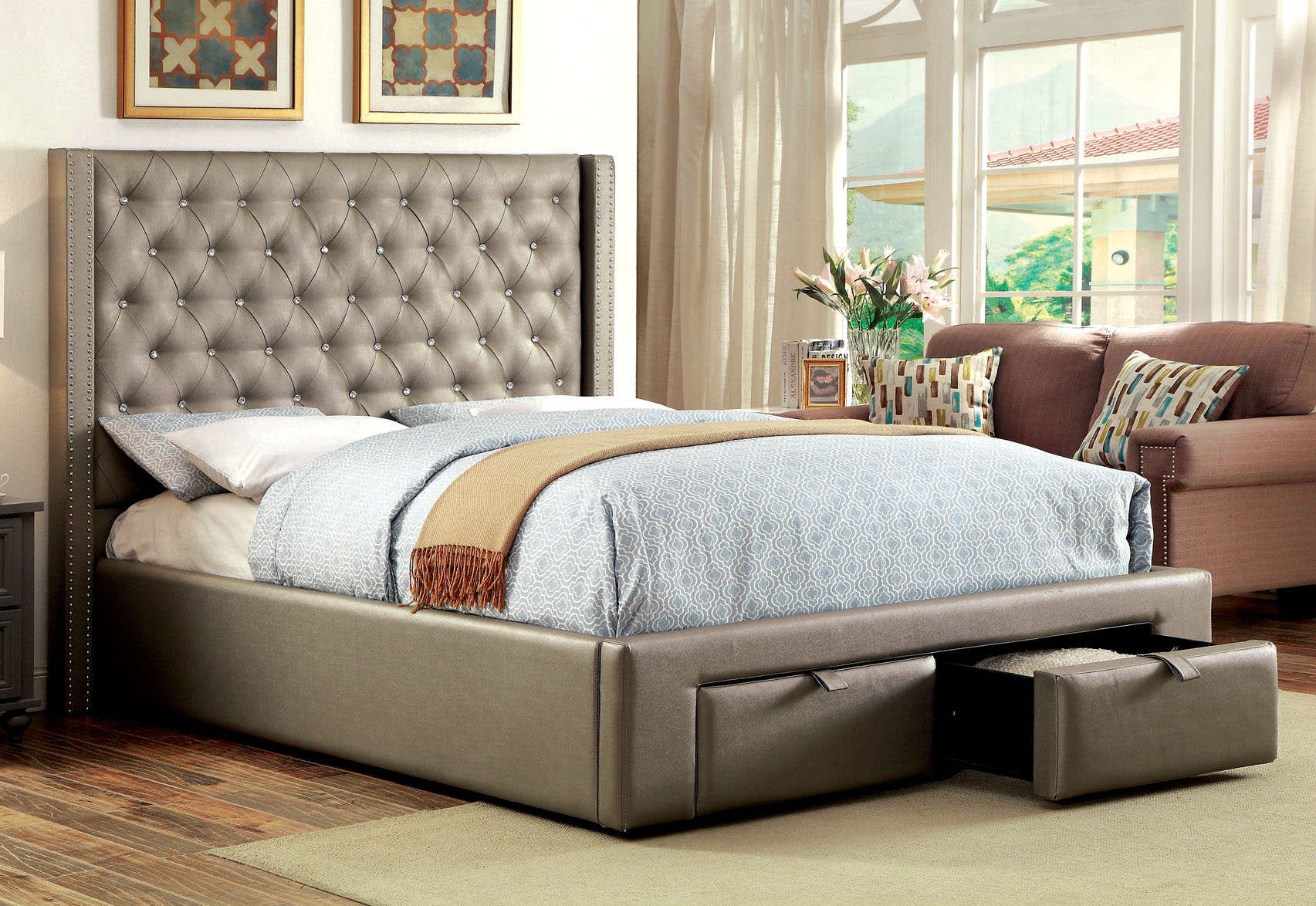 Corina Platform Bed with Drawers in Foot Board