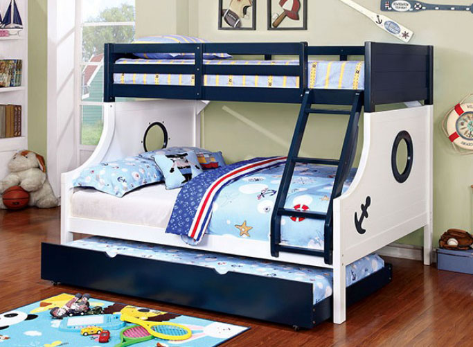 Nautical Blue White Twin Full Bunk Bed