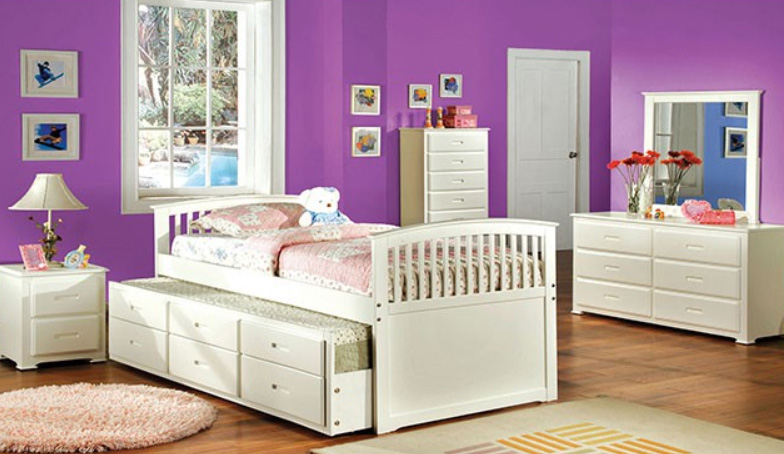 White Bed with Trundle & Drawers