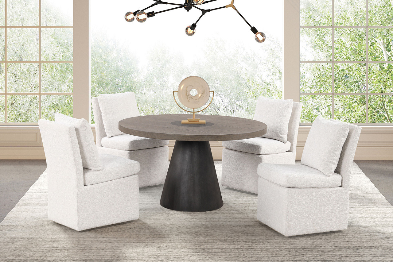 54 inch Round Dining Table Set In Rustic Oak/Dark Walnut