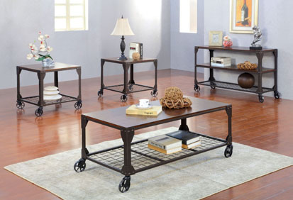 Industrial Metal Wood Coffee Table Set