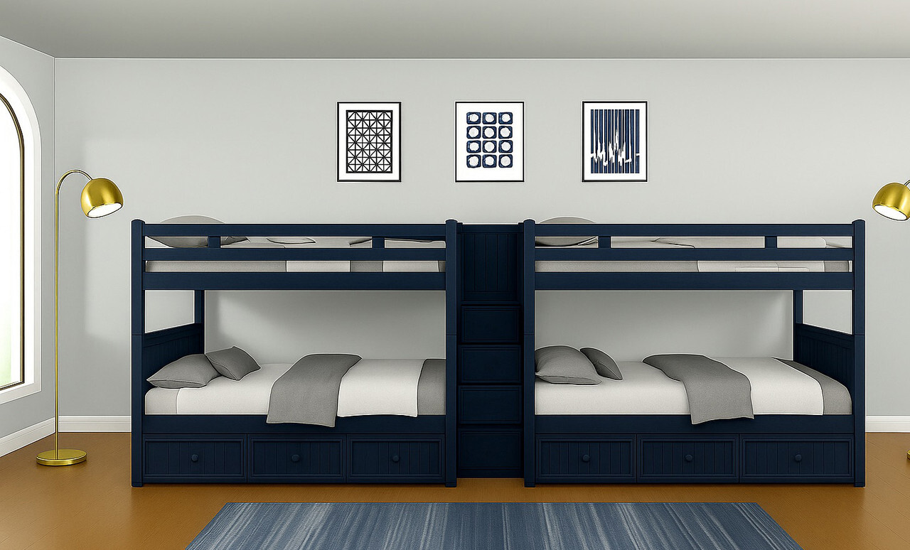 Dillon Quadruple bunk bed with storage stairs for bunk rooms