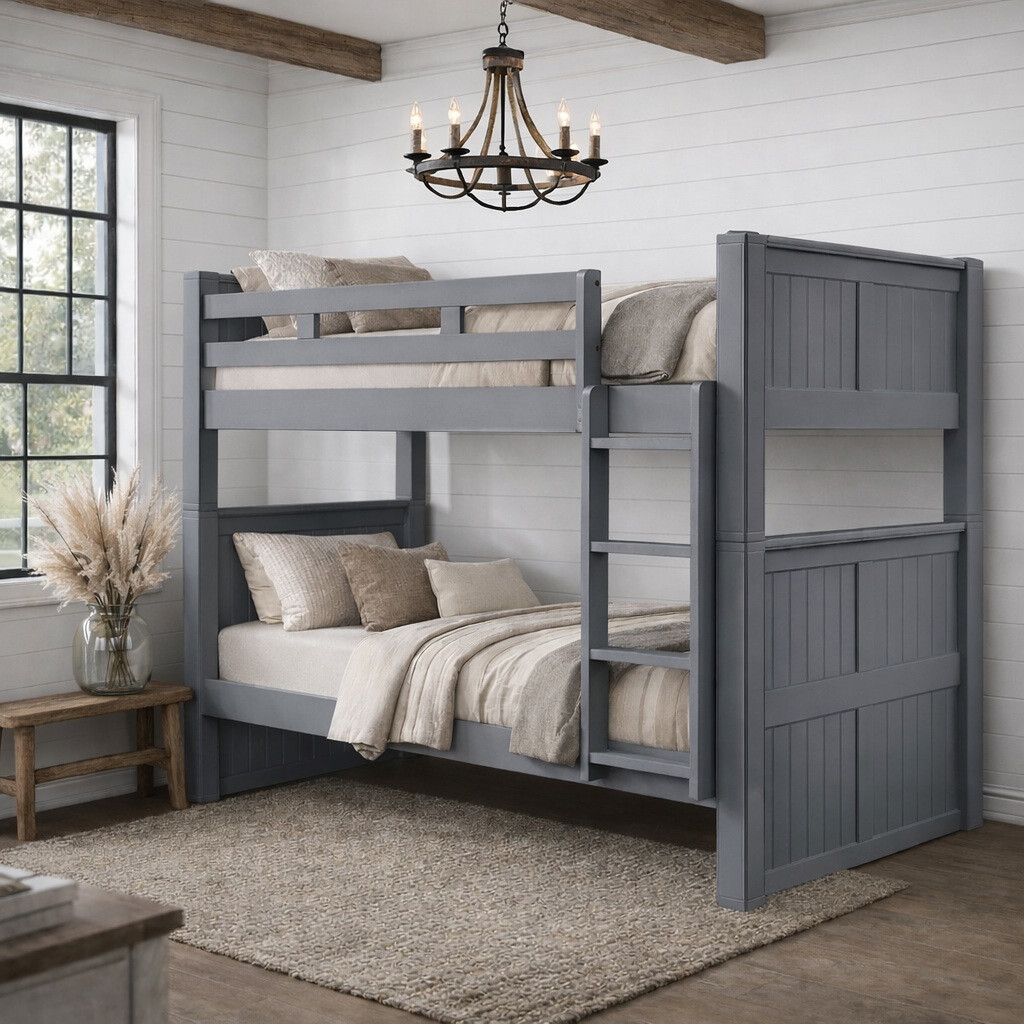 Bunk beds for small rooms with space-saving design in gray