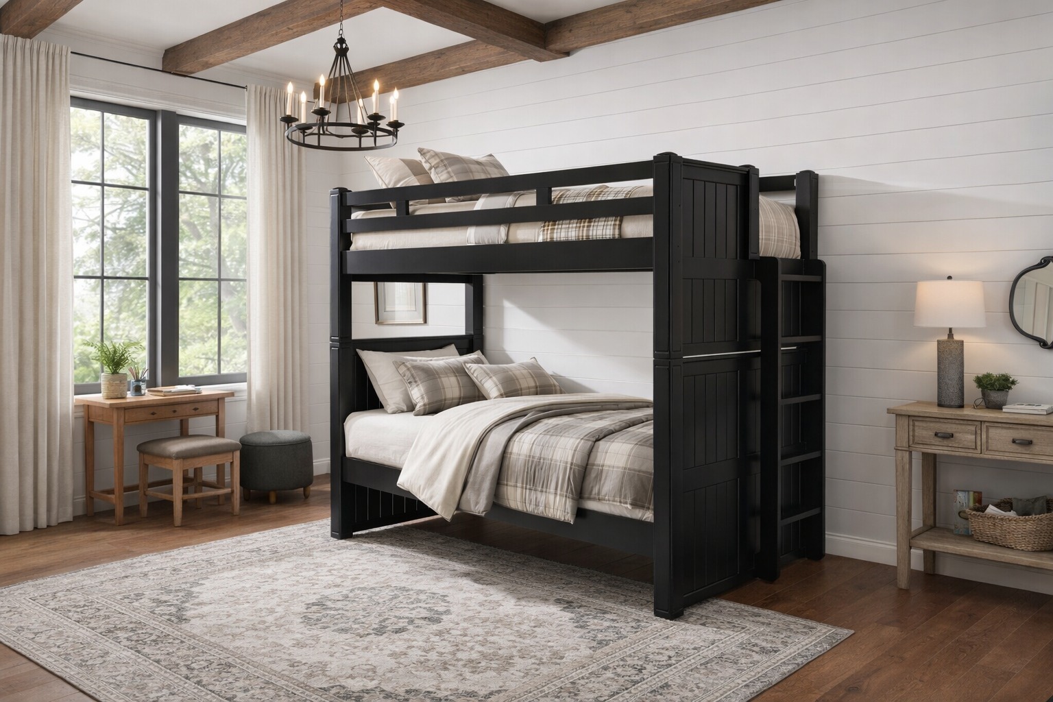 Dillon twin xl bunk bed with side ladder in black