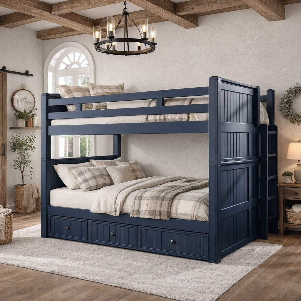 Dillon full size bunk bed in blue Dillon full size bunk bed in blue with straight ladder