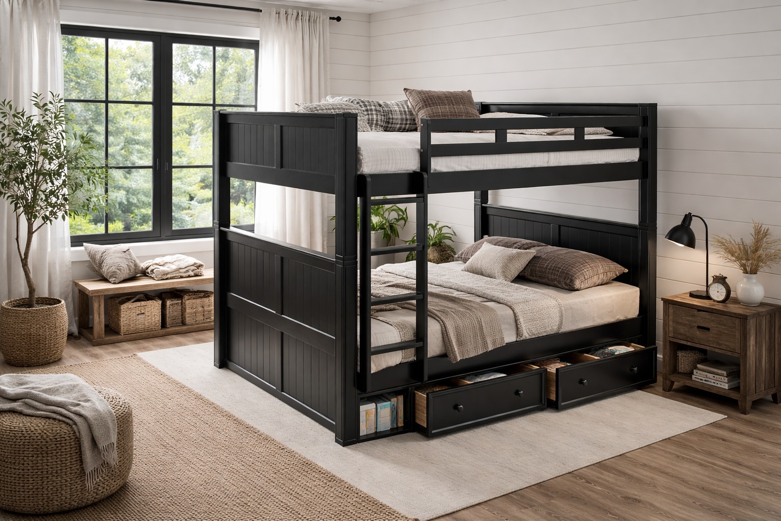 Queen Bunk Bed with Storage in Black