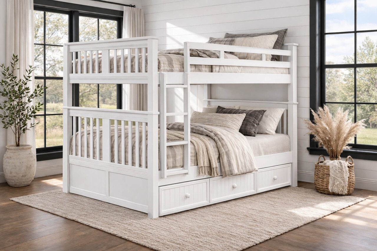 Gary full over full bunk bed Gary full over full bunk bed mission style in white