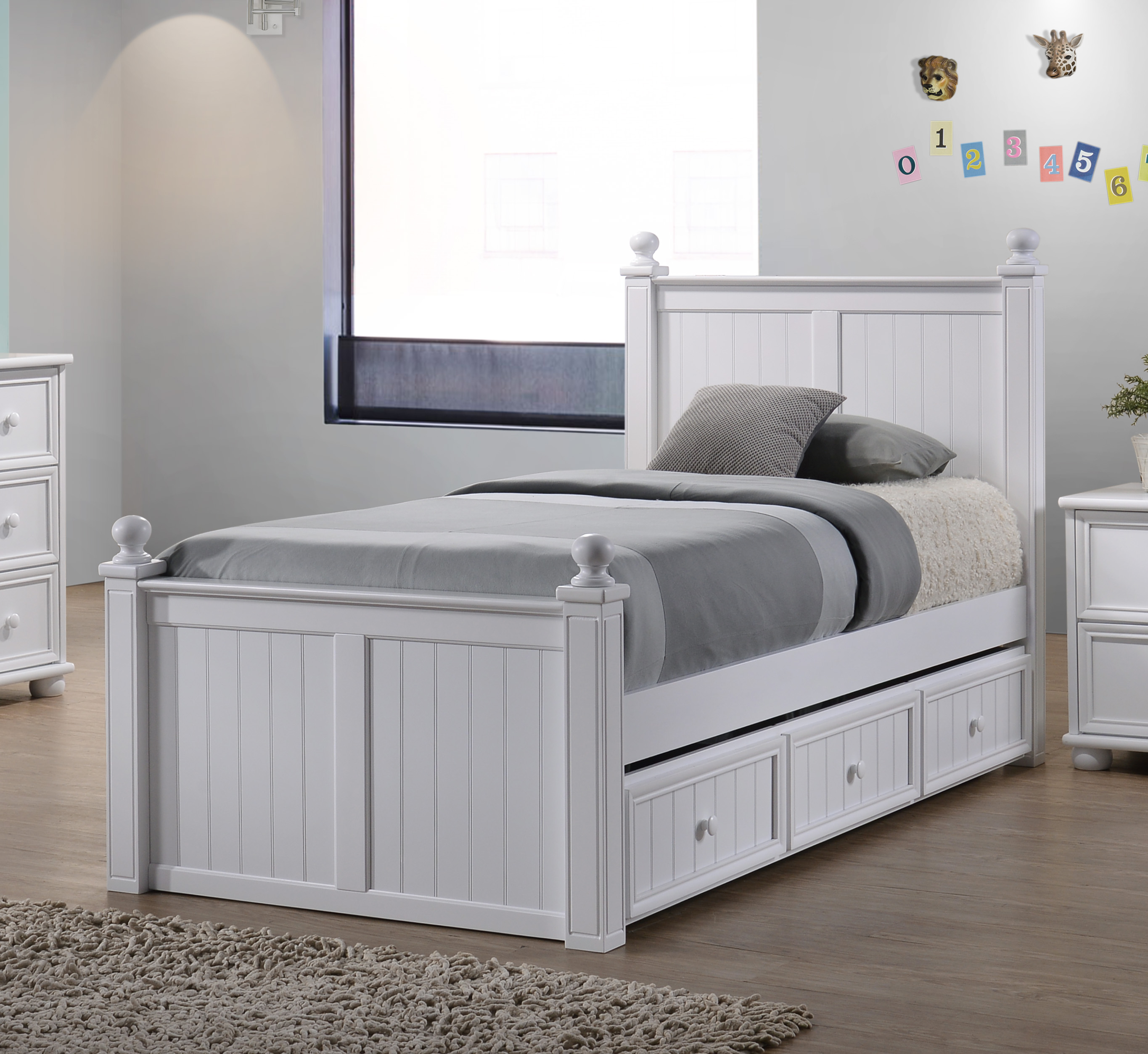 Bead Board Twin Bed with Drawers