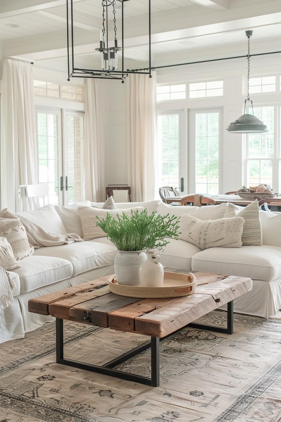 rustic farmhouse wood and metal coffee table