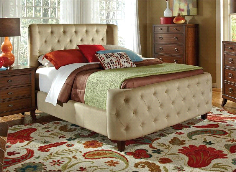 Tan Velvet Microfiber Tufted Bed